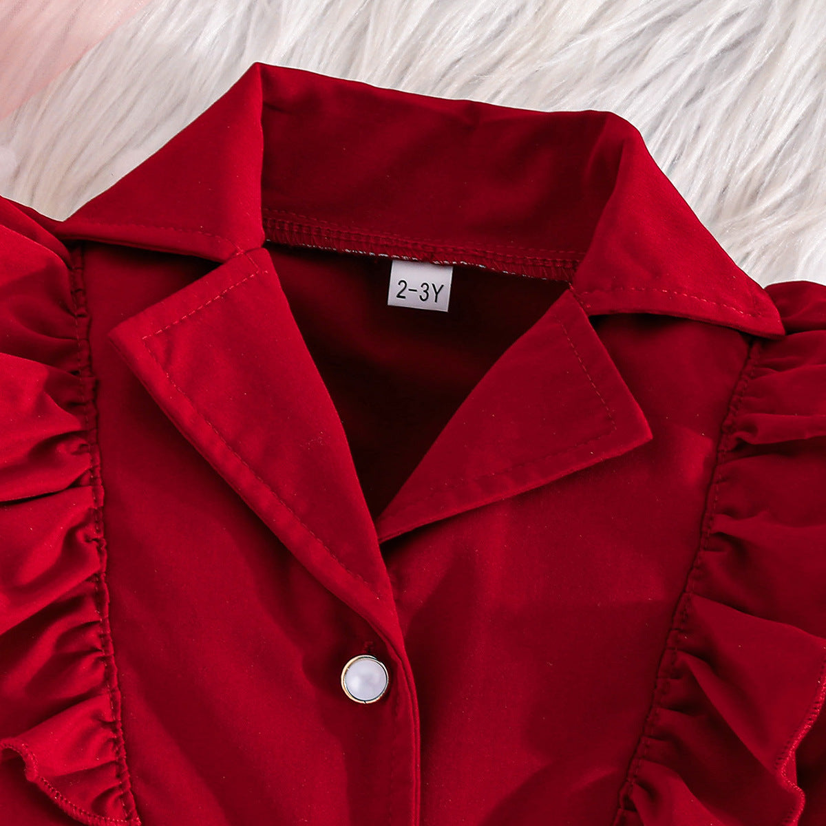 Girls' Long-sleeved White Belt Top Ruffled Blazer Trousers Three Pieces