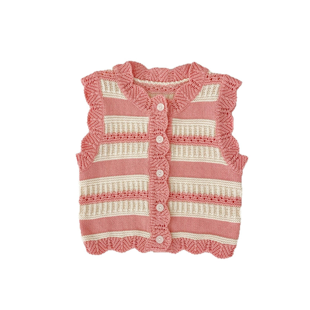 Baby Cotton Yarn Striped Knitted Cardigan Vest
