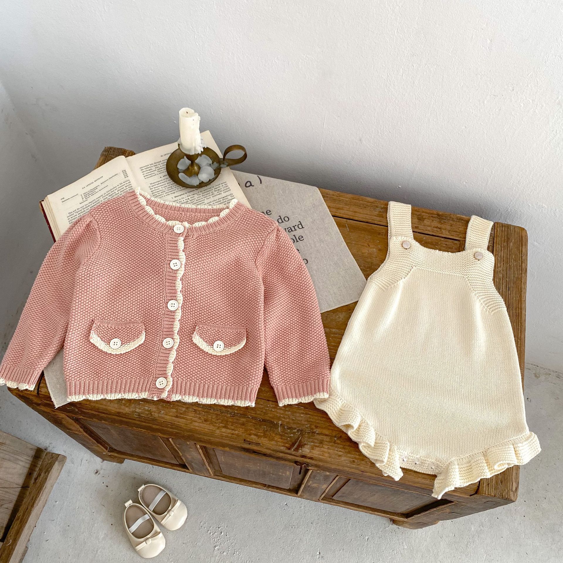 Wave Lock Sweet Coat Wooden Ear Solid Color Romper