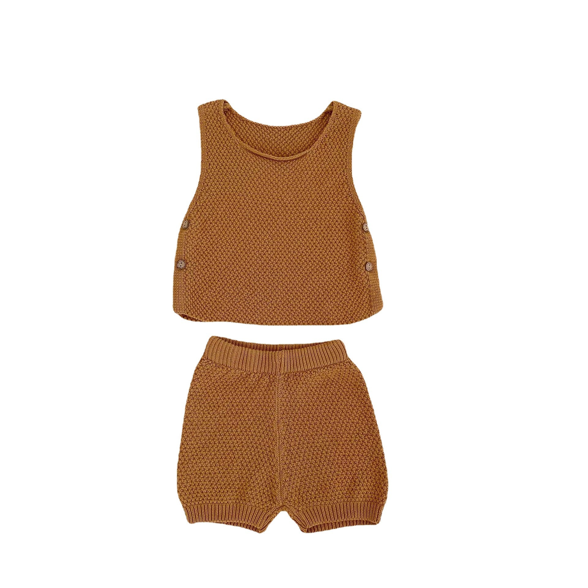 Vest Open Button Top Shorts Boys And Girls Baby 2 Pieces Suit