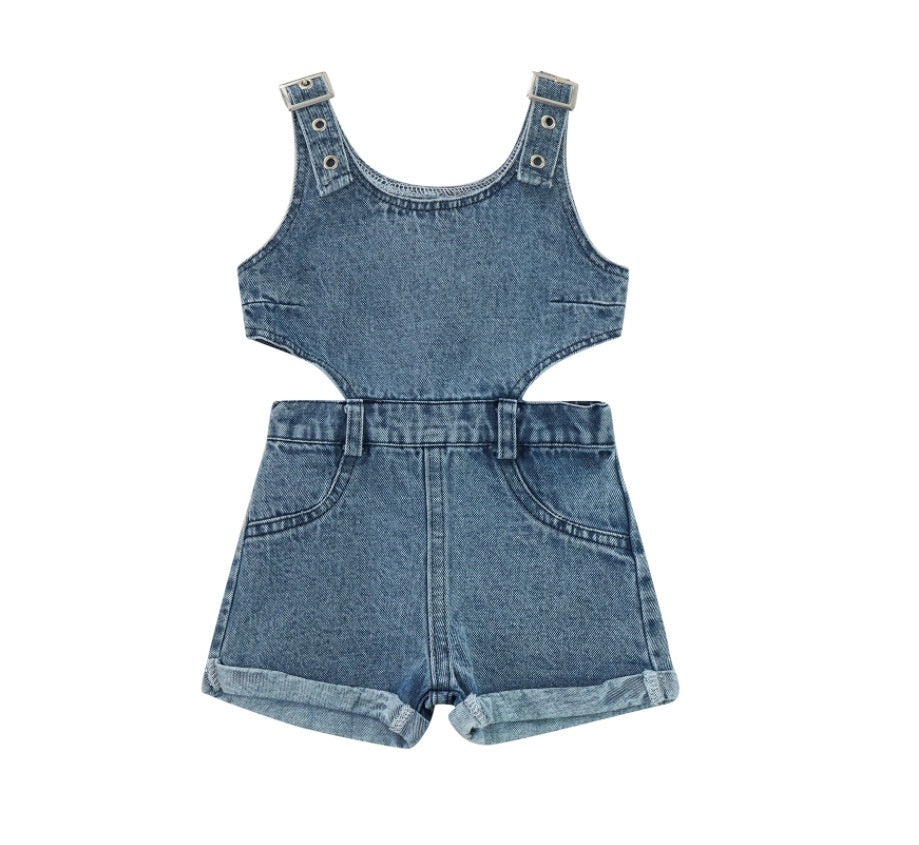 Girls' Two-color Sleeveless Cowboy Siamese Shorts