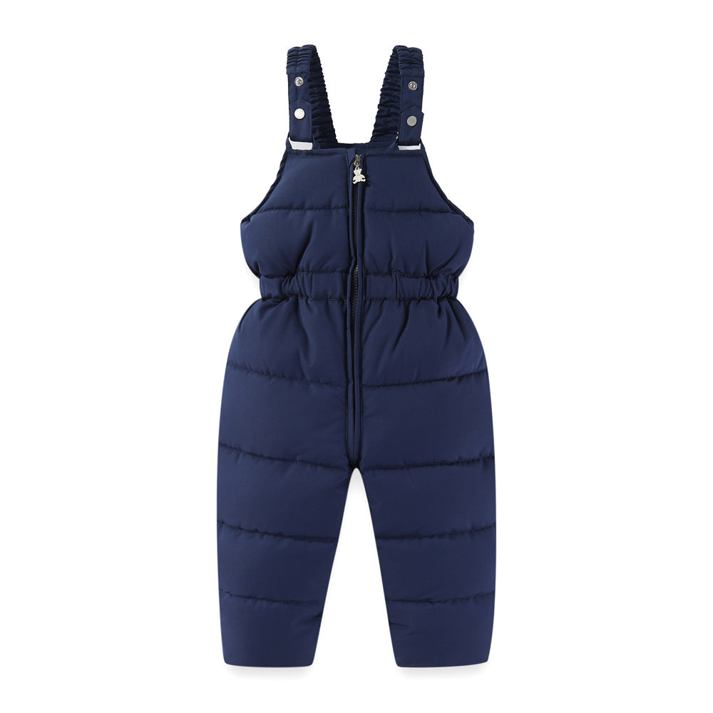 Windproof Waterproof Boys And Girls Big Fur Collar Ski Cotton-padded Overalls Suit