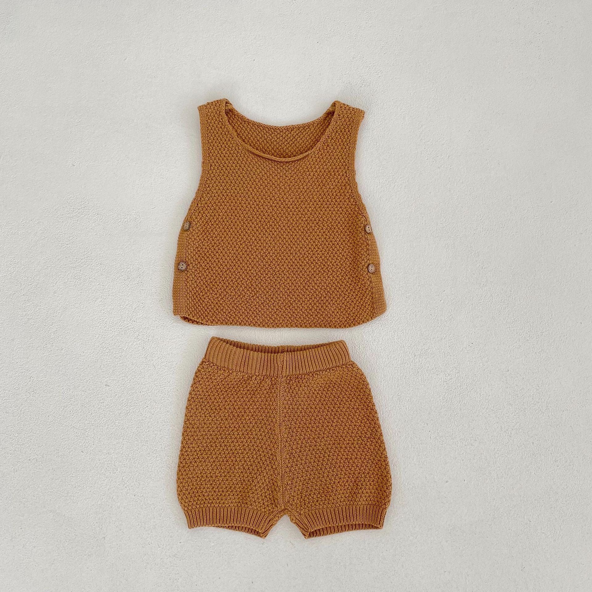 Vest Open Button Top Shorts Boys And Girls Baby 2 Pieces Suit