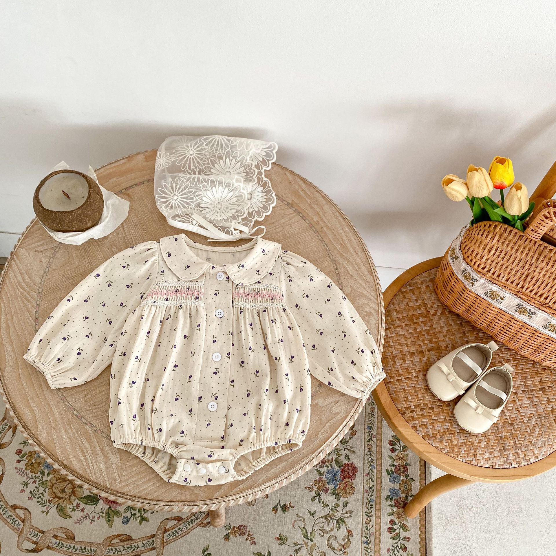 Pure Cotton Children's Clothing Baby Girl's Little Polka Dot Printed Romper