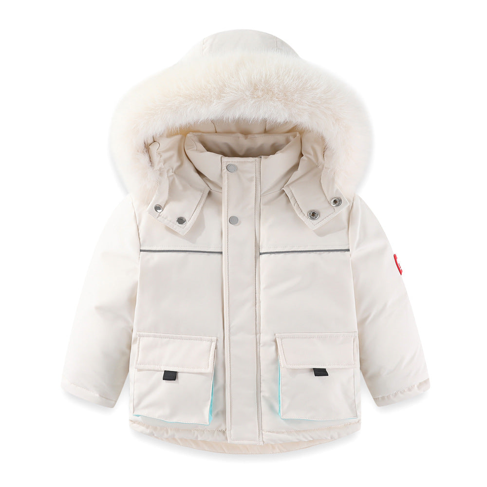 Windproof Waterproof Boys And Girls Big Fur Collar Ski Cotton-padded Overalls Suit