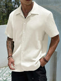 Men's Solid Color Short Sleeve Shirt Fashion Casual Button Lapel Tops Clothing