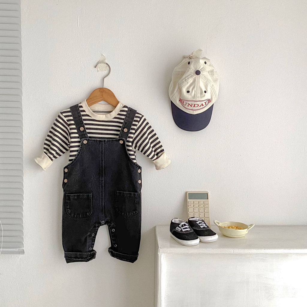 Children's Striped Denim Jumpsuit Two-piece Set