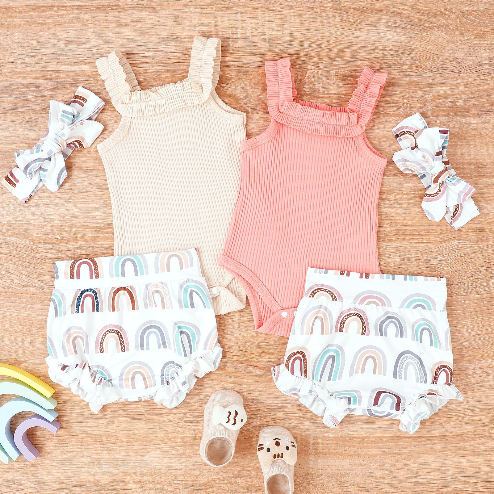 Printed Baby Bodysuit Shorts Suit