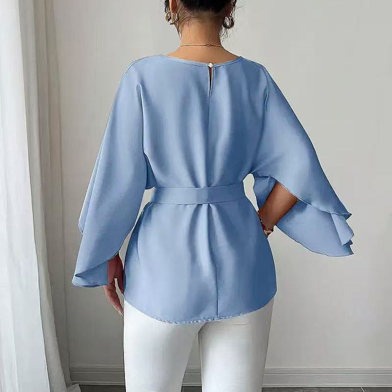 Solid Color Shirt Flared Half Sleeve Women's Clothing