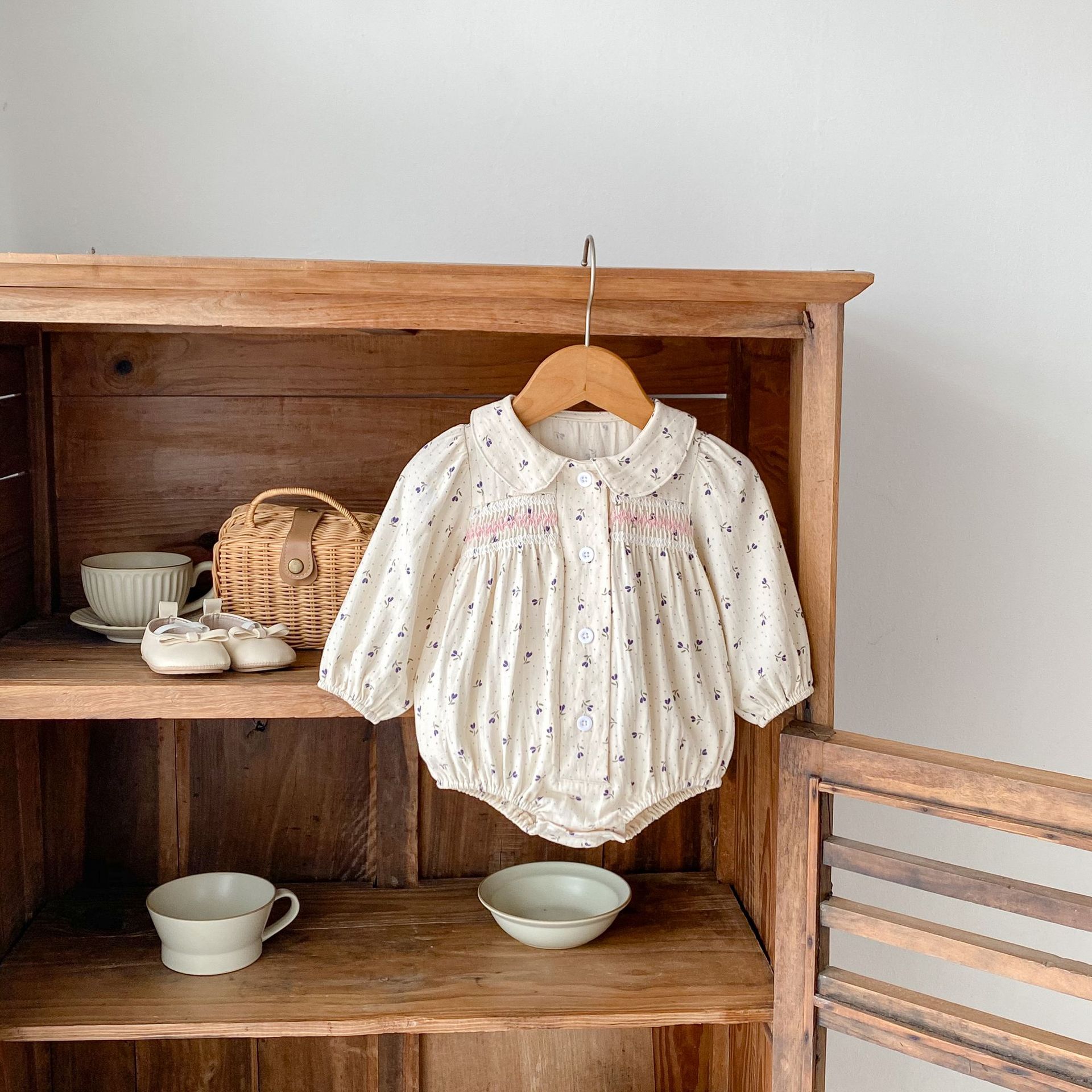 Pure Cotton Children's Clothing Baby Girl's Little Polka Dot Printed Romper