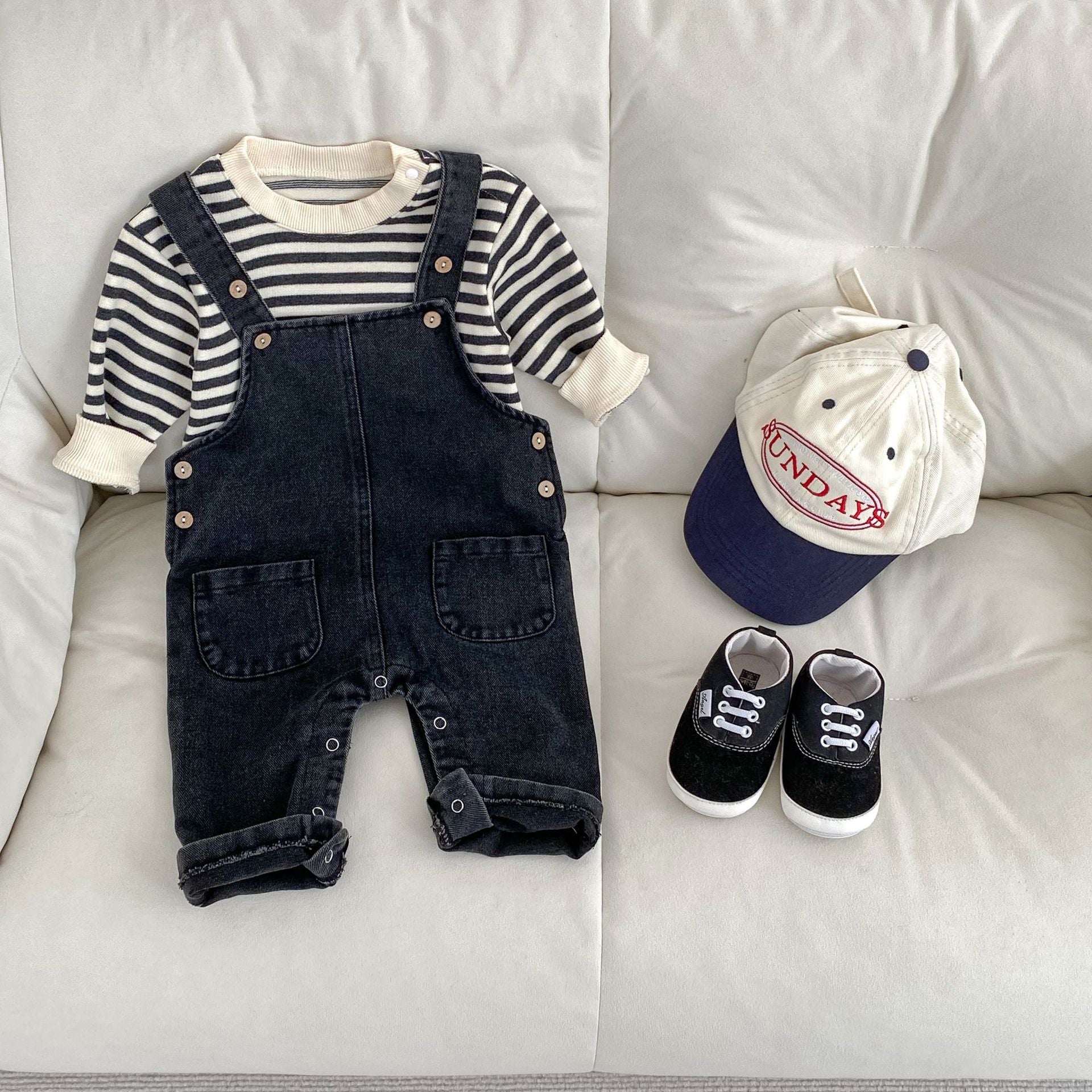 Children's Striped Denim Jumpsuit Two-piece Set
