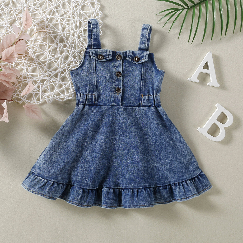 Cross-border Infant Baby Girl Children's Clothing Strap Denim Dress