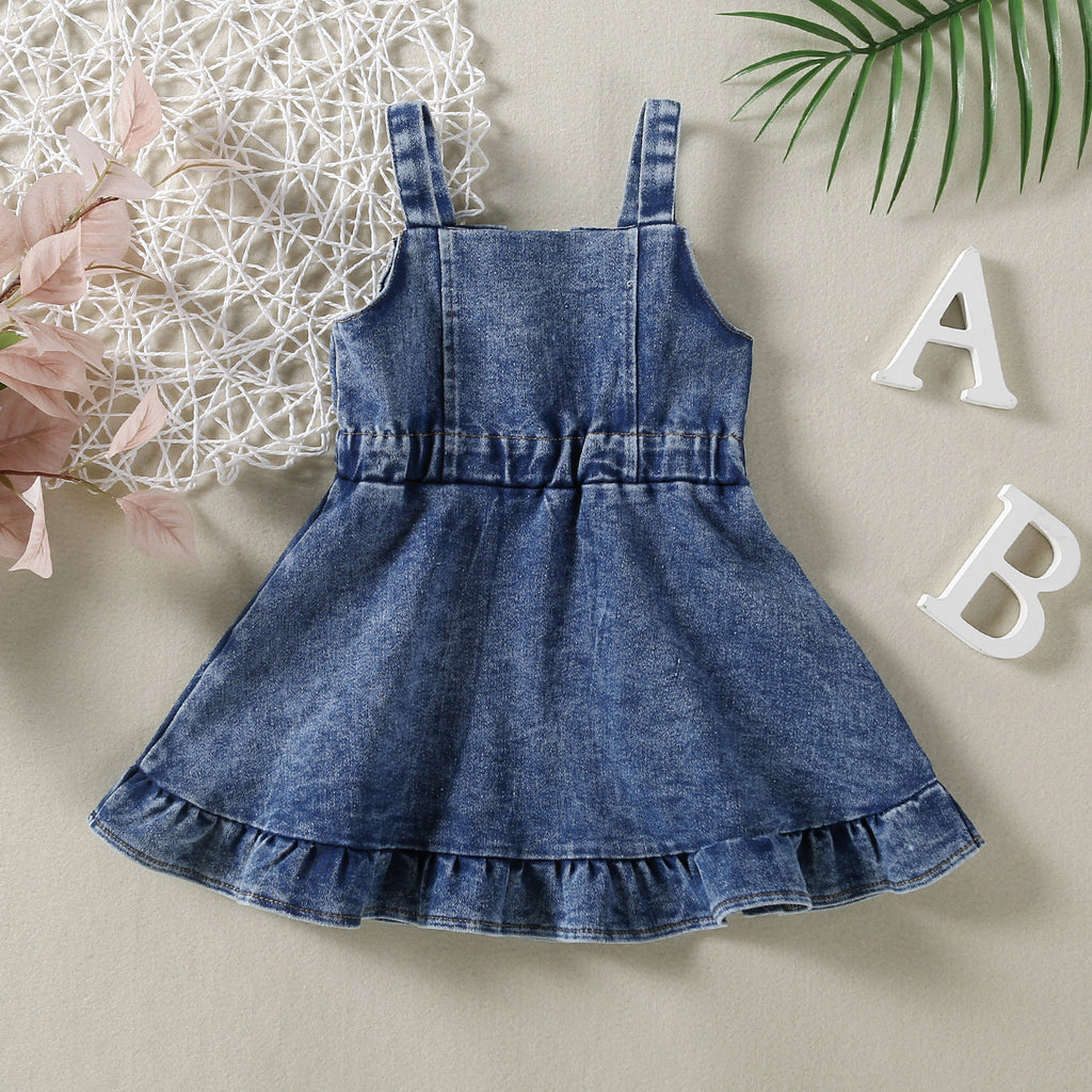 Cross-border Infant Baby Girl Children's Clothing Strap Denim Dress