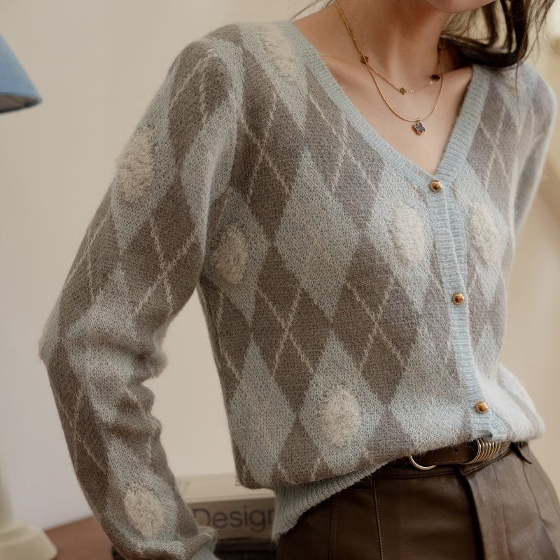 Casual Retro Diamond Plaid Sweater New Fall Women's Clothing Loose