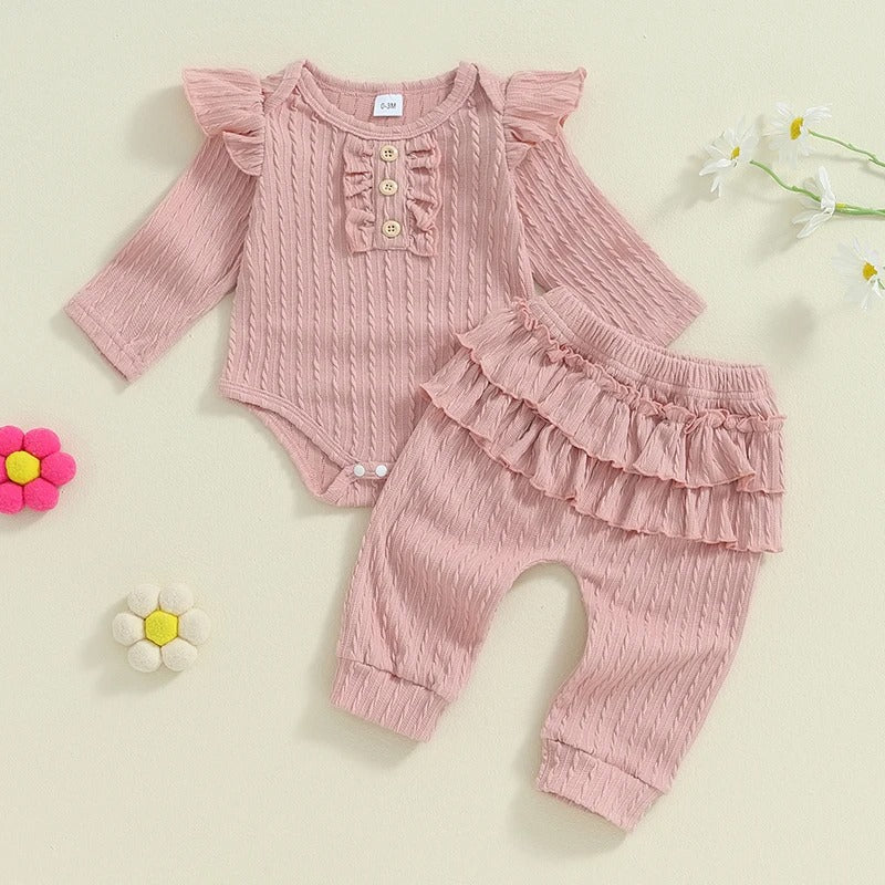 Baby Girl Child Flying Sleeve Spring And Autumn Cute Two-piece Suit