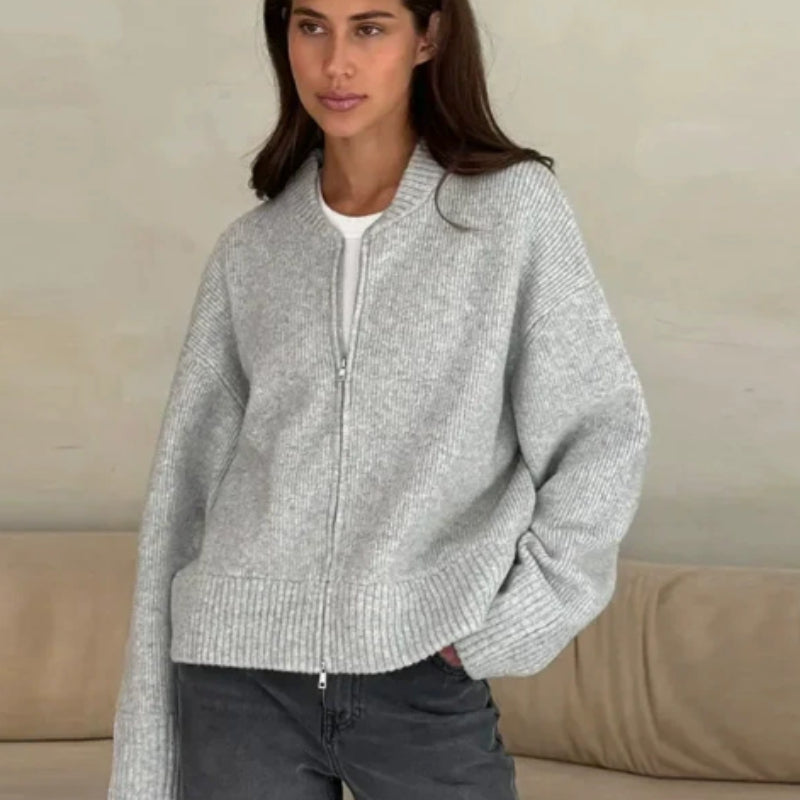 Women's Spring Clothing Casual All-match Round Neck Zipper Knitted Short Coat