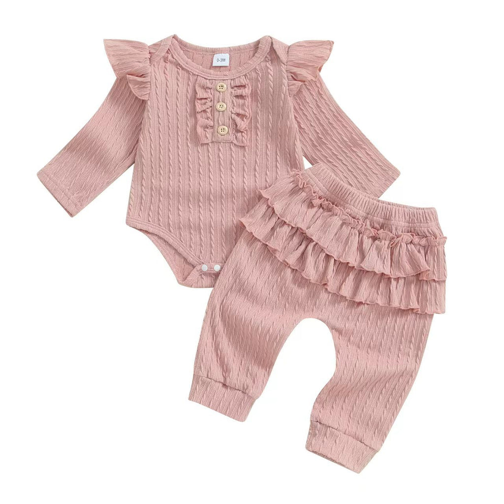 Baby Girl Child Flying Sleeve Spring And Autumn Cute Two-piece Suit