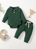 Baby Boy Cotton Hollow Striped Polo Shirt Trousers Suit