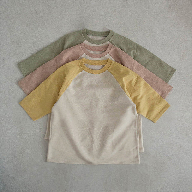 Fashion Colorblock Raglan Short Sleeve Shorts Casual Two-piece Suit