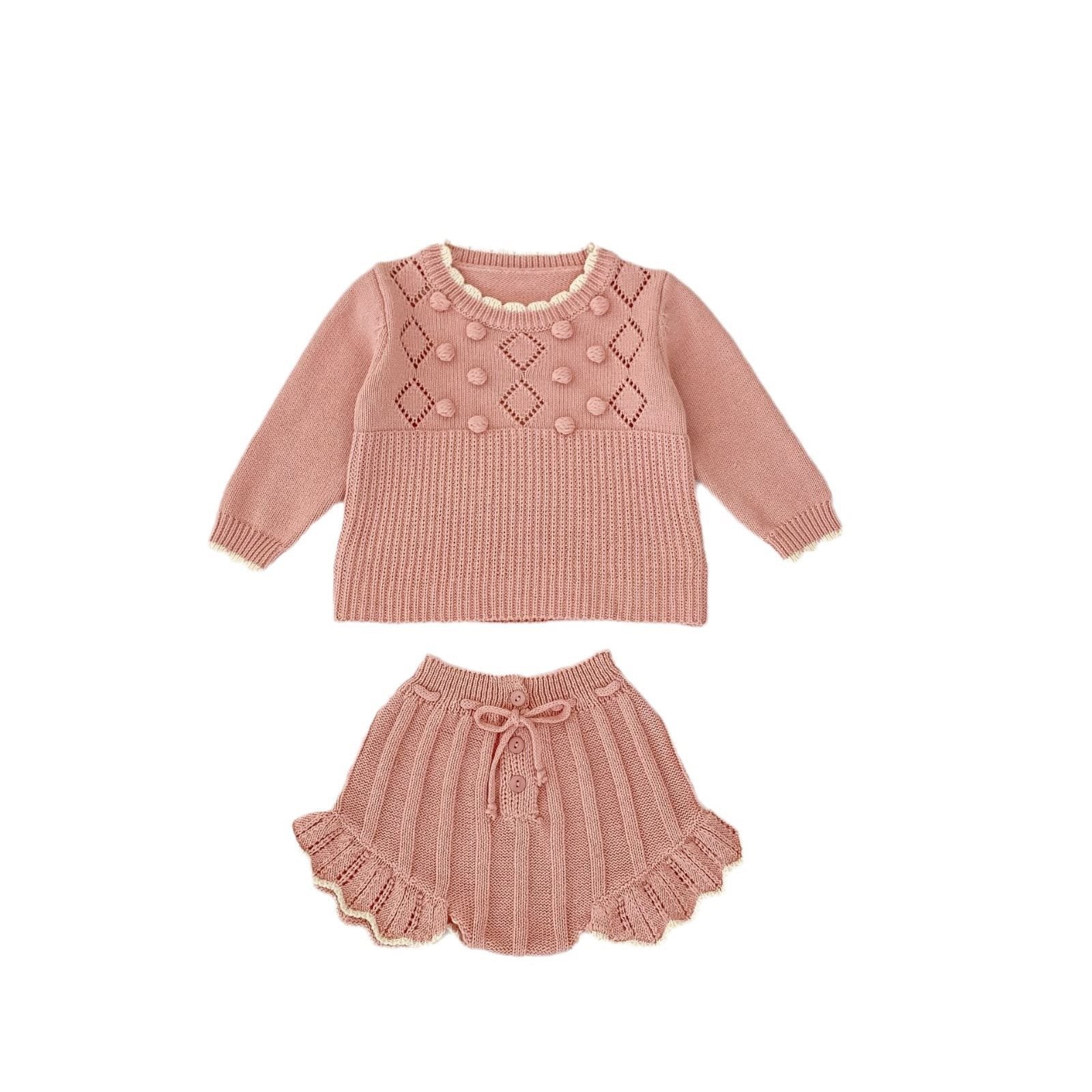 Autumn And Winter New 0-3 Years Old Baby Girl Scalloped Sweater Handmade Ball Top Shorts Suit