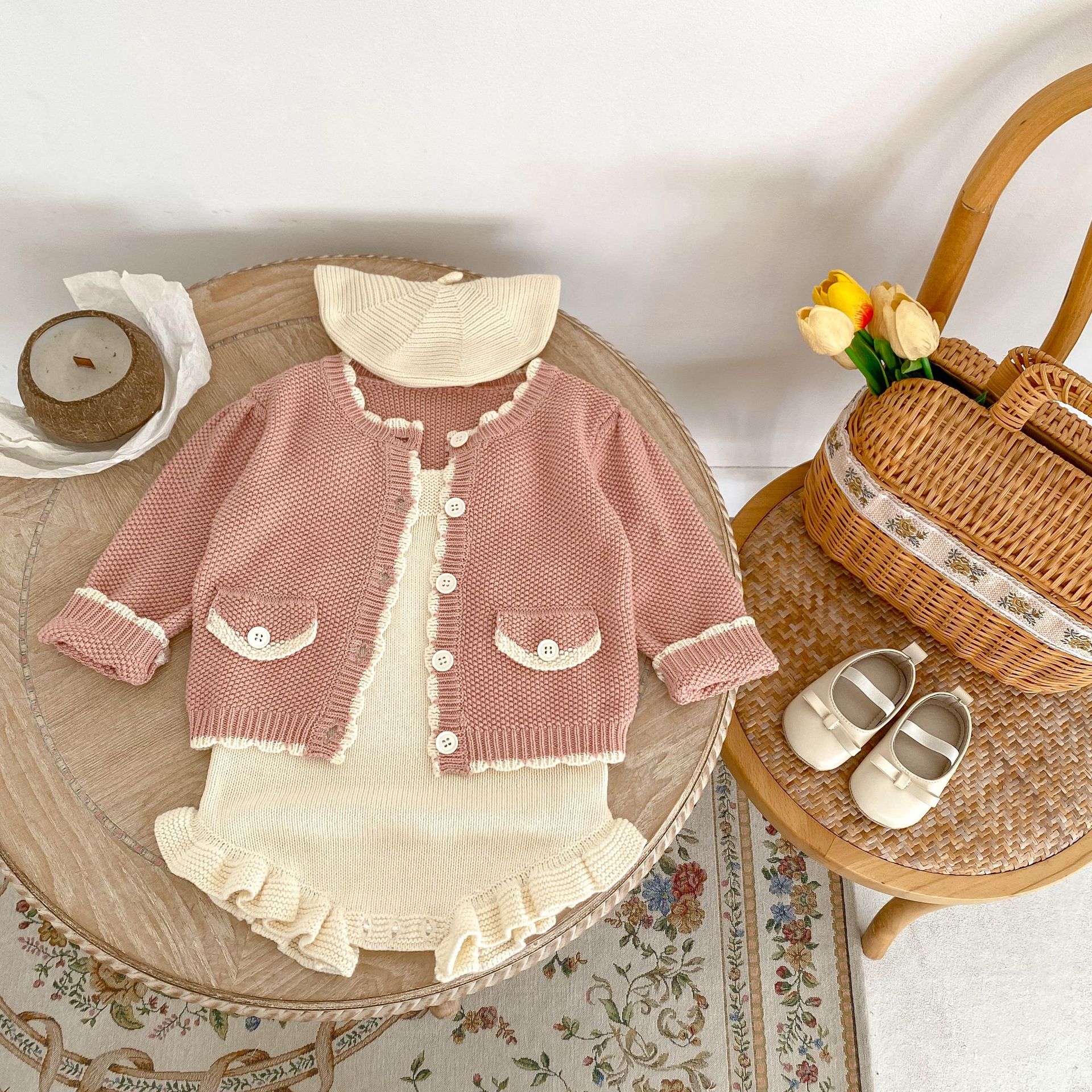 Wave Lock Sweet Coat Wooden Ear Solid Color Romper