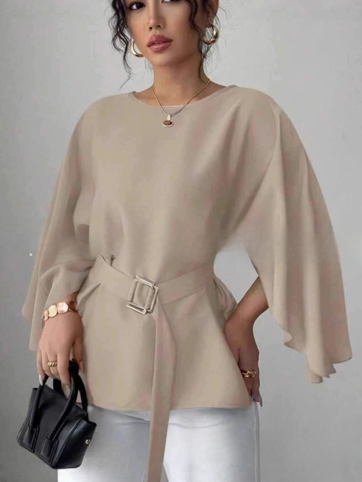 Solid Color Shirt Flared Half Sleeve Women's Clothing