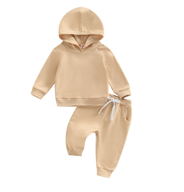 Boys' Solid Color Hooded Long Sleeve Sweater Trousers Suit