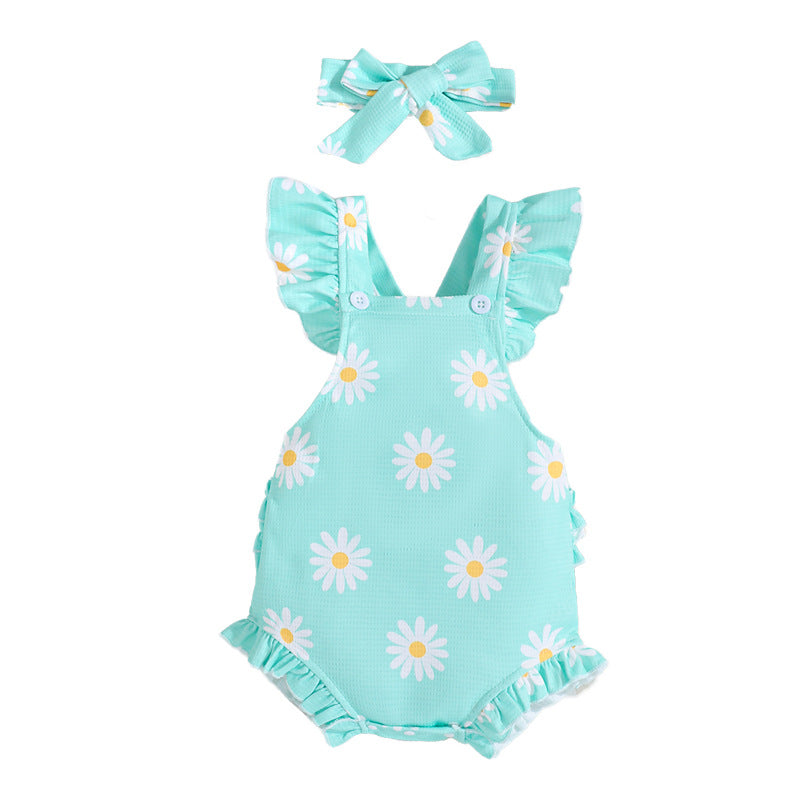 Short Sleeve Casual Rompers Jumpsuit Girls With Headdress