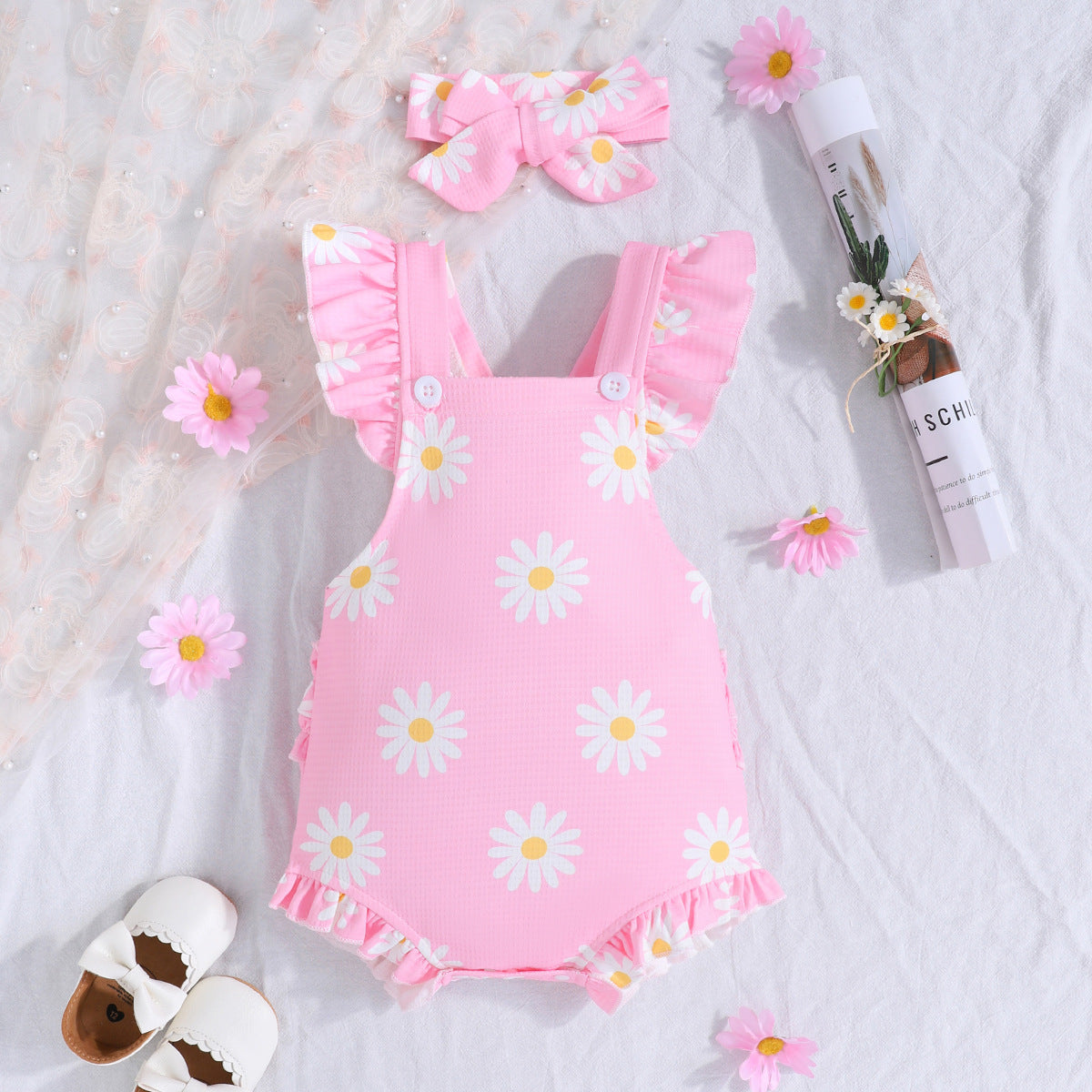 Short Sleeve Casual Rompers Jumpsuit Girls With Headdress