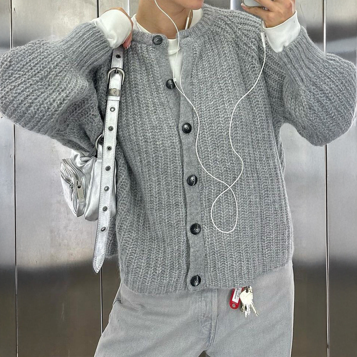 Minimalist Long Sleeve Button Shirt Sweater Women's Clothing