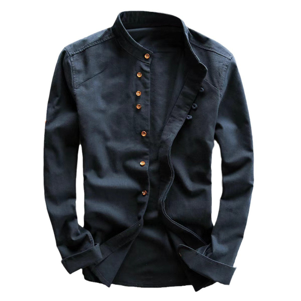European And American Style Men's Clothing Stand Collar Buried Clip Casual Shirt