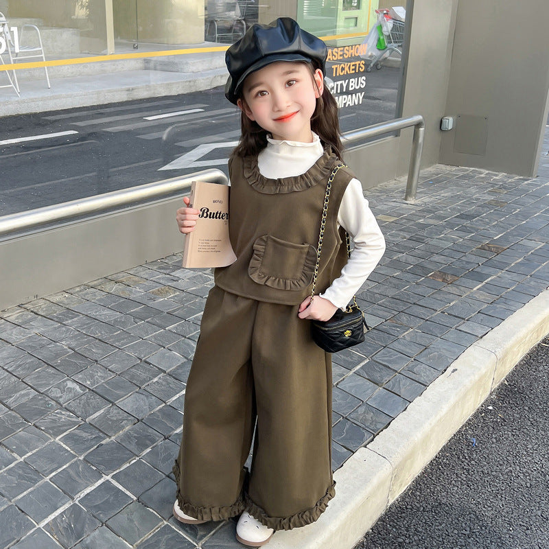 Girls Fashionable Stringy Selvedge Vest Three-piece