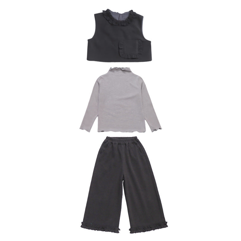 Girls Fashionable Stringy Selvedge Vest Three-piece