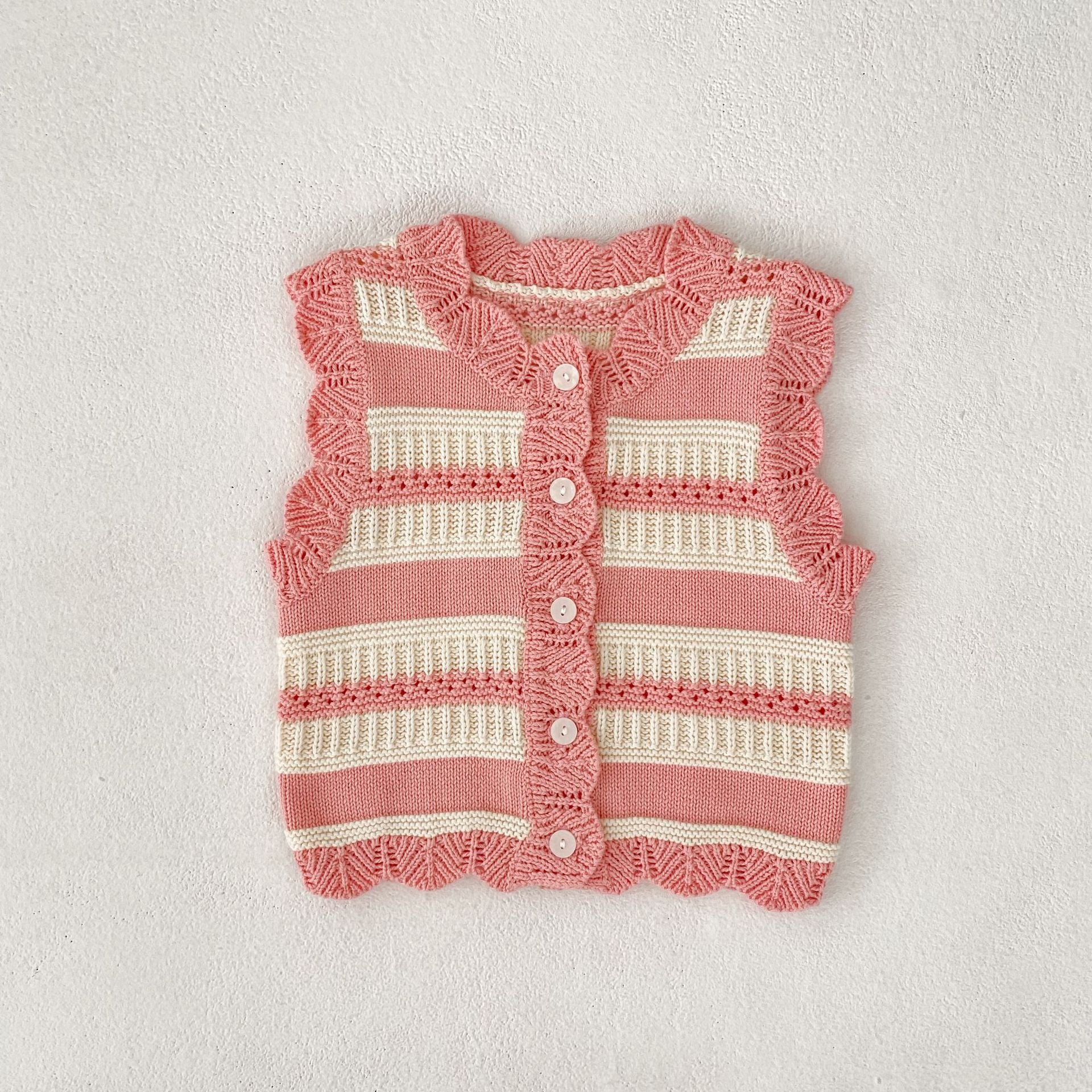 Baby Cotton Yarn Striped Knitted Cardigan Vest