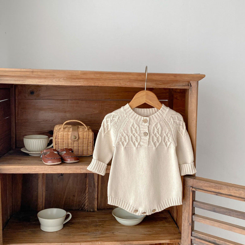 Baby Round Neck Pullover Romper Simple Knitting