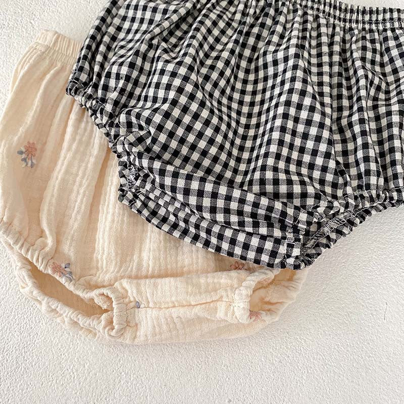 Girls' Plaid Embroidered Sleeveless Short Skirt Two-piece Set