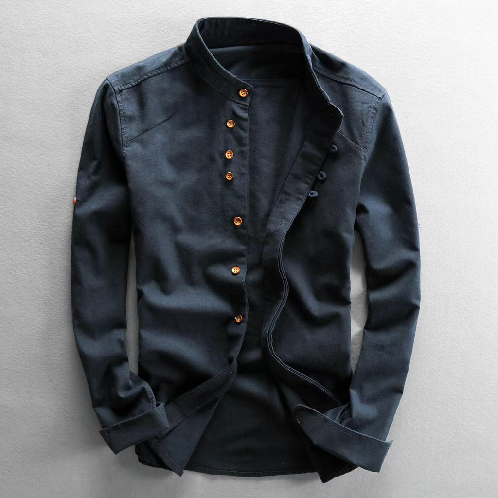 European And American Style Men's Clothing Stand Collar Buried Clip Casual Shirt
