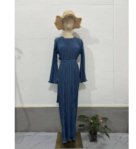 Elegant Pleated Bell Sleeve Mid-length Dress Women's Clothing
