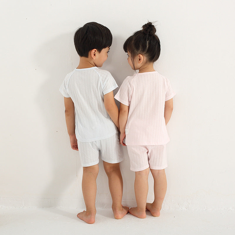Children's Short-sleeved Jacquard Cotton Suit