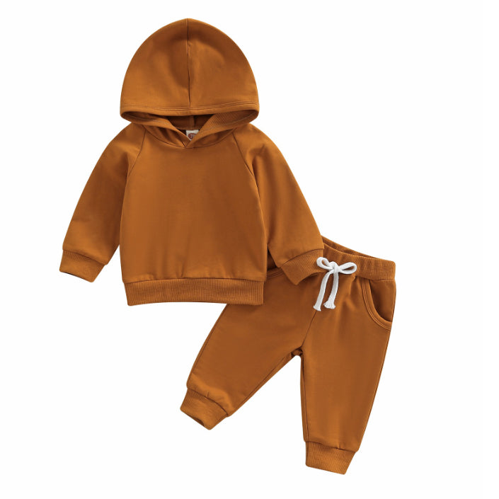Boys' Solid Color Hooded Long Sleeve Sweater Trousers Suit