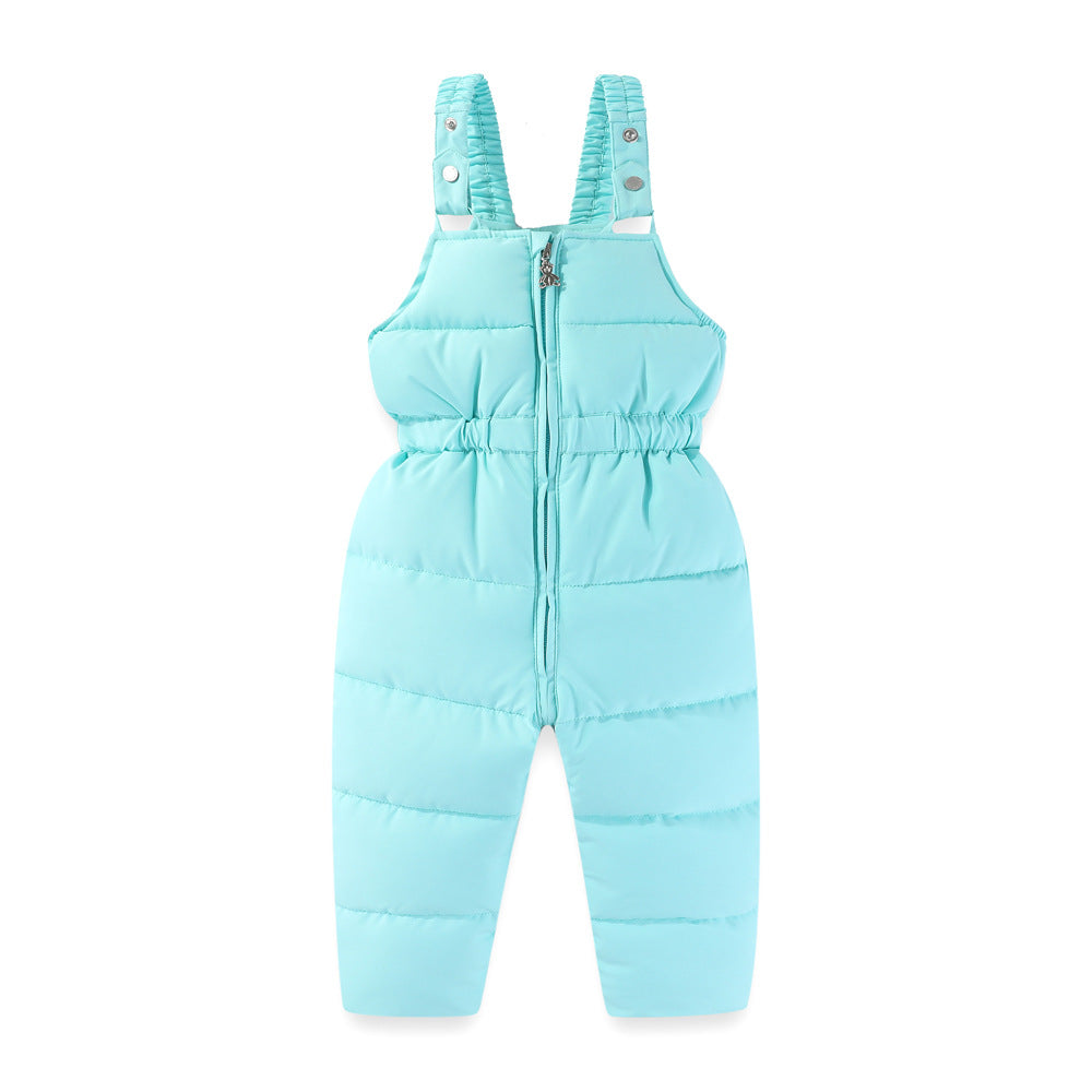 Windproof Waterproof Boys And Girls Big Fur Collar Ski Cotton-padded Overalls Suit