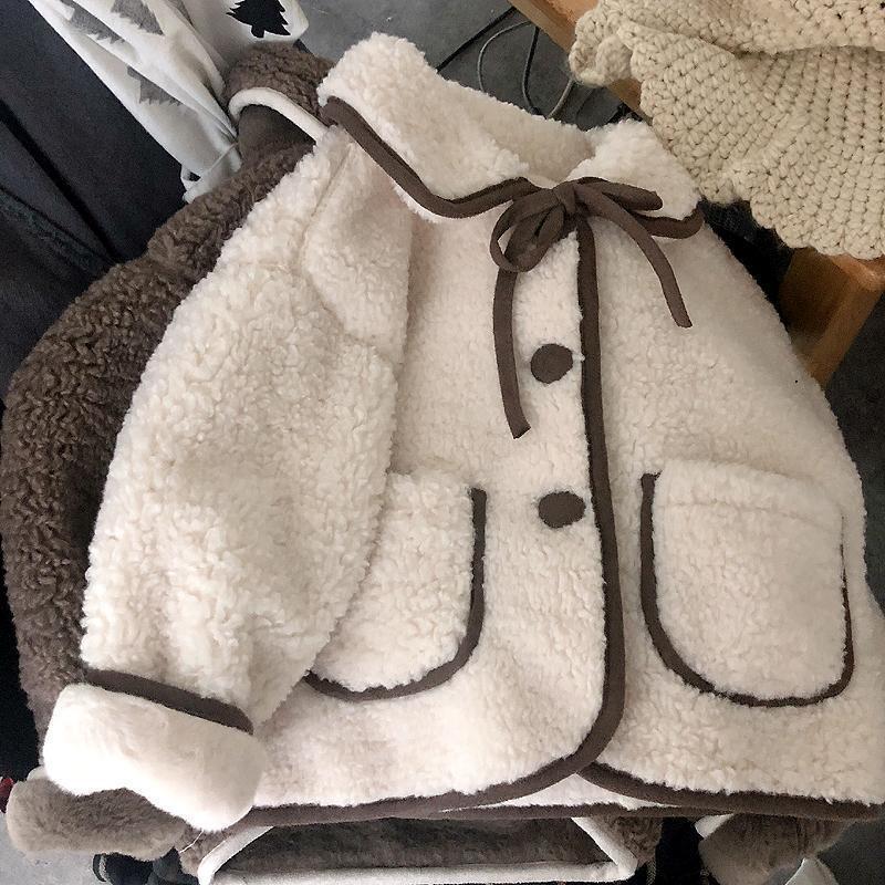 Lamb Wool Baby Turn-down Collar Coat Children's Thickened Cotton-padded