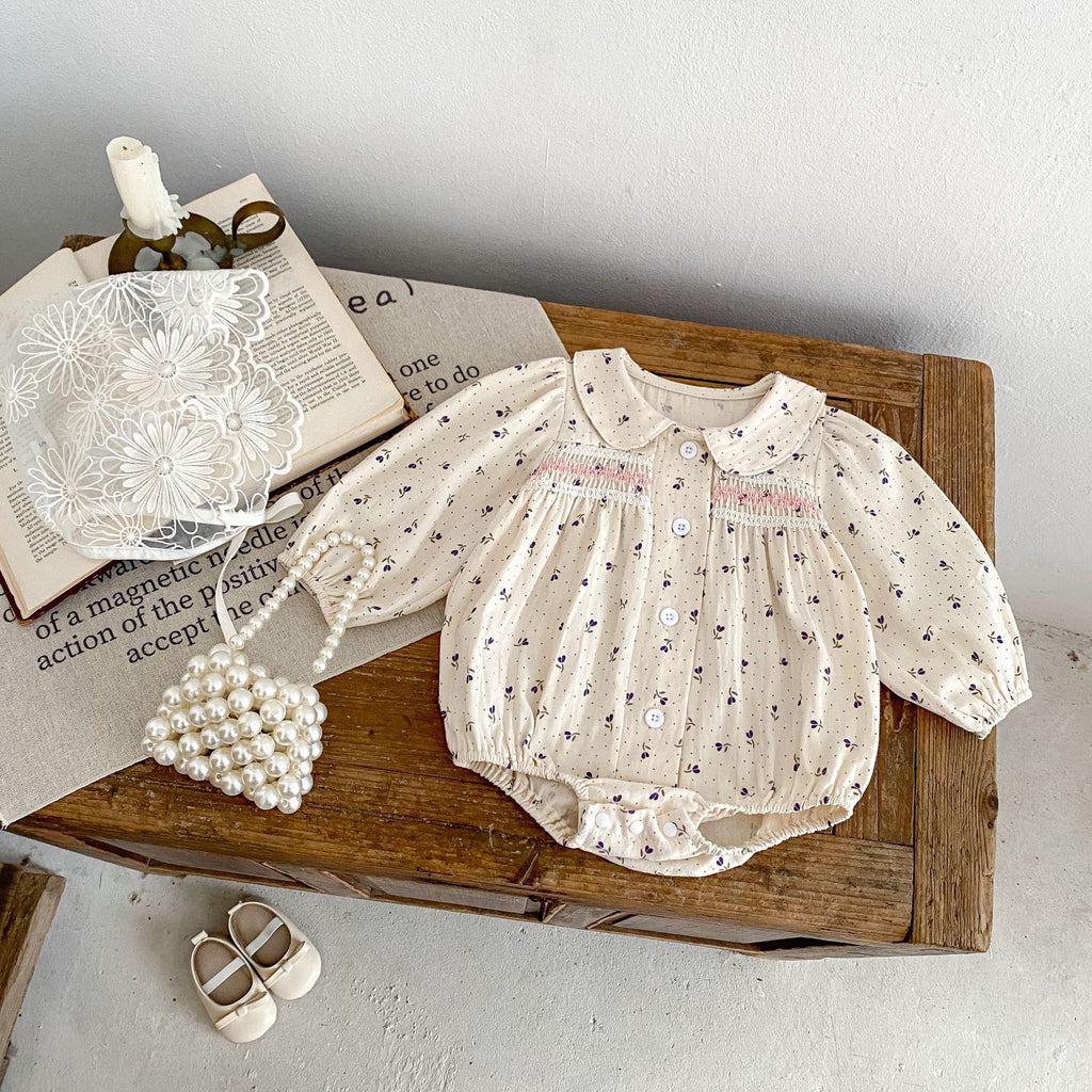 Pure Cotton Children's Clothing Baby Girl's Little Polka Dot Printed Romper