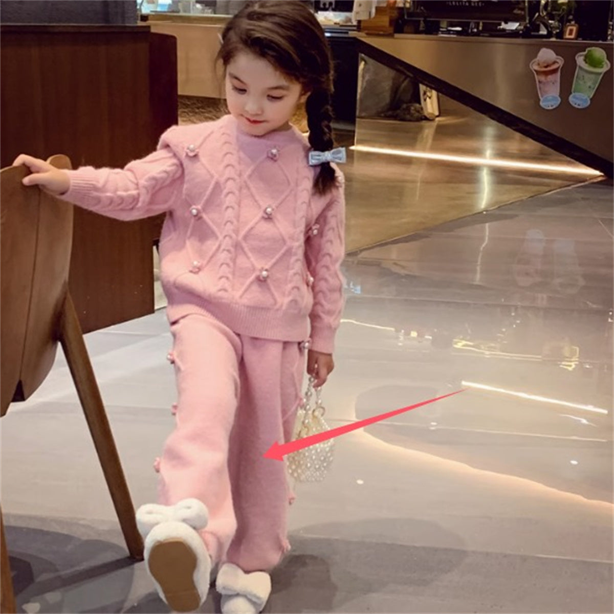 Fashionable Children's Pullover Sweater Wide Leg Pants Two Piece Suit For Girls